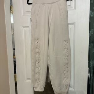 Cream Jogger Pants with Side Detailing